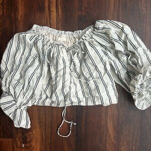 Joyfolie Black and White Striped Blouse